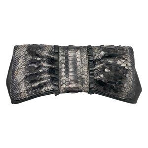 LAI Italy Purse Textured Clutch Python Skin & Smooth Leather Small Bag Black